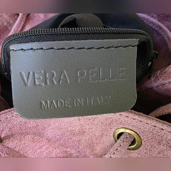 Vera Pelle Made In Italy Levi Strauss Jeans Boho Chic Bag With Pink Vegan Trim - Picture 10 of 11